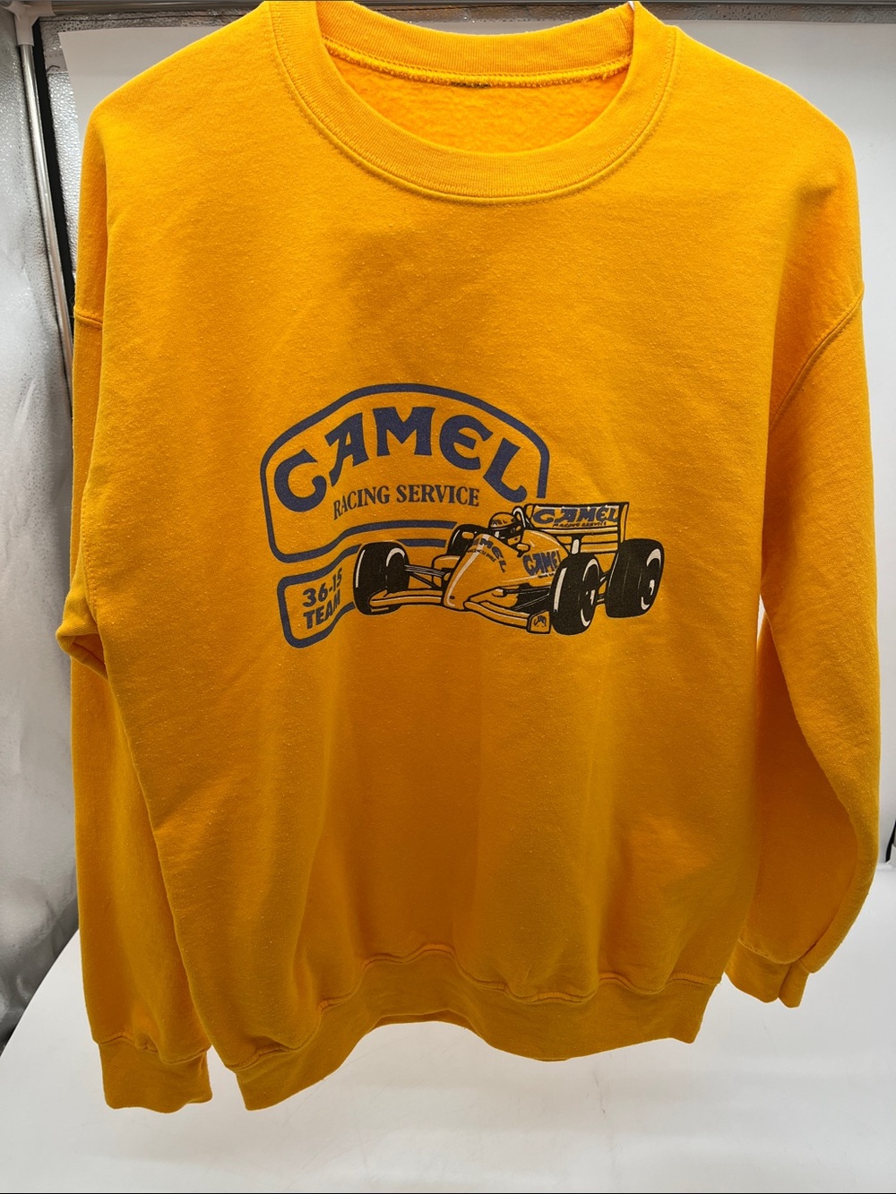 Vintage Camel Cigarettes Racing Service Men's Yellow Graphic Sweatshirt